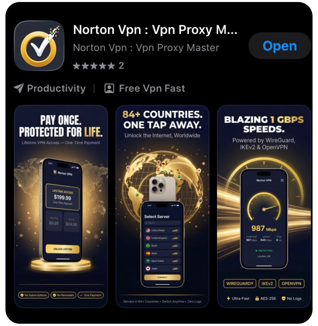Norton VPN listing in the App Store